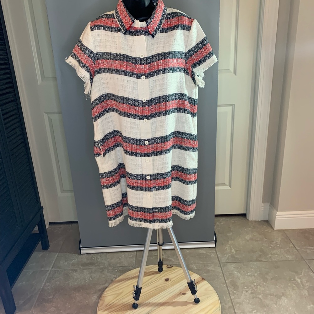 Red, White and Blue Tweed Boucle Dress